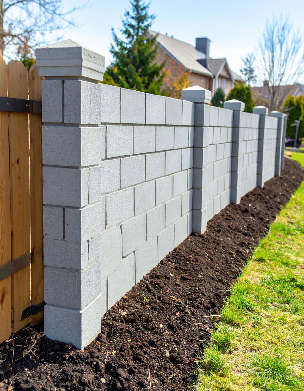 Curved Cinder Block Fence for a Soft Organic Feel