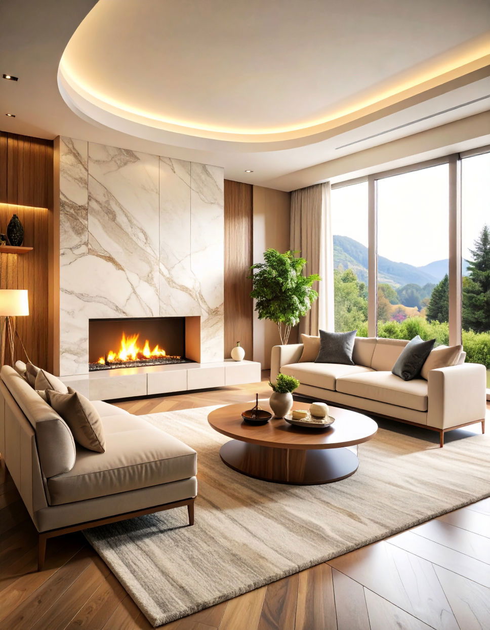 Curved Marble Fireplace Design
