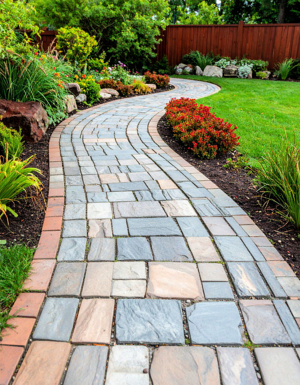 Curved Stone or Brick Pathway