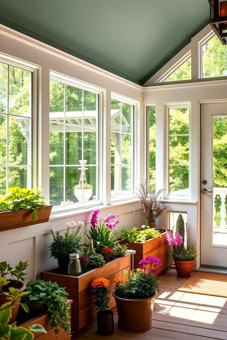 Custom Built In Planters for Green Thumbs - 25 Three Season Porch Ideas