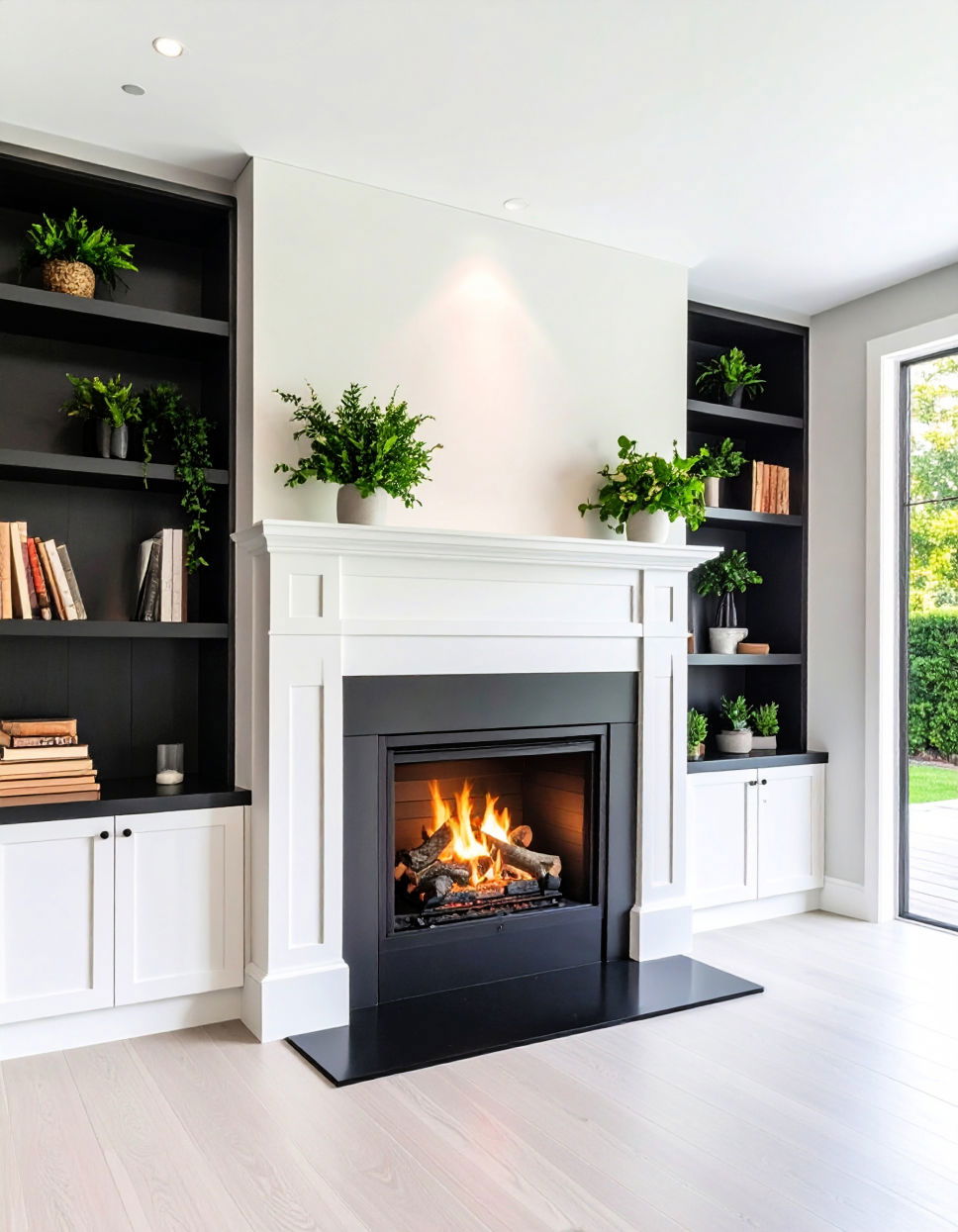Custom Built in Shelving Around Fireplace
