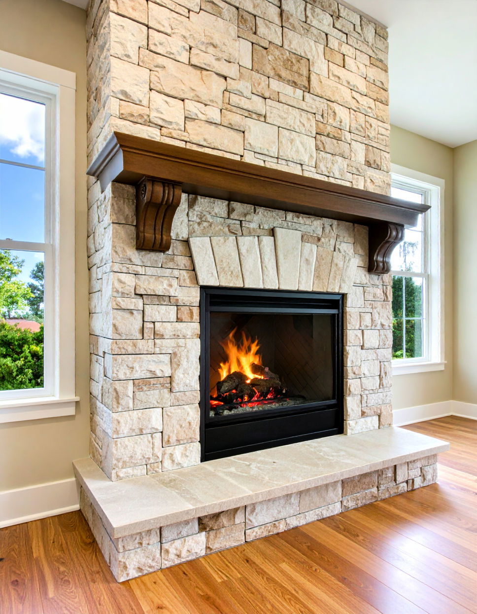 Custom Detail Faux Stone Fireplace