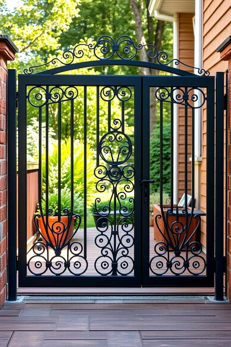 Custom Metal Gate with Artistic Designs - 25 Deck Gate Ideas