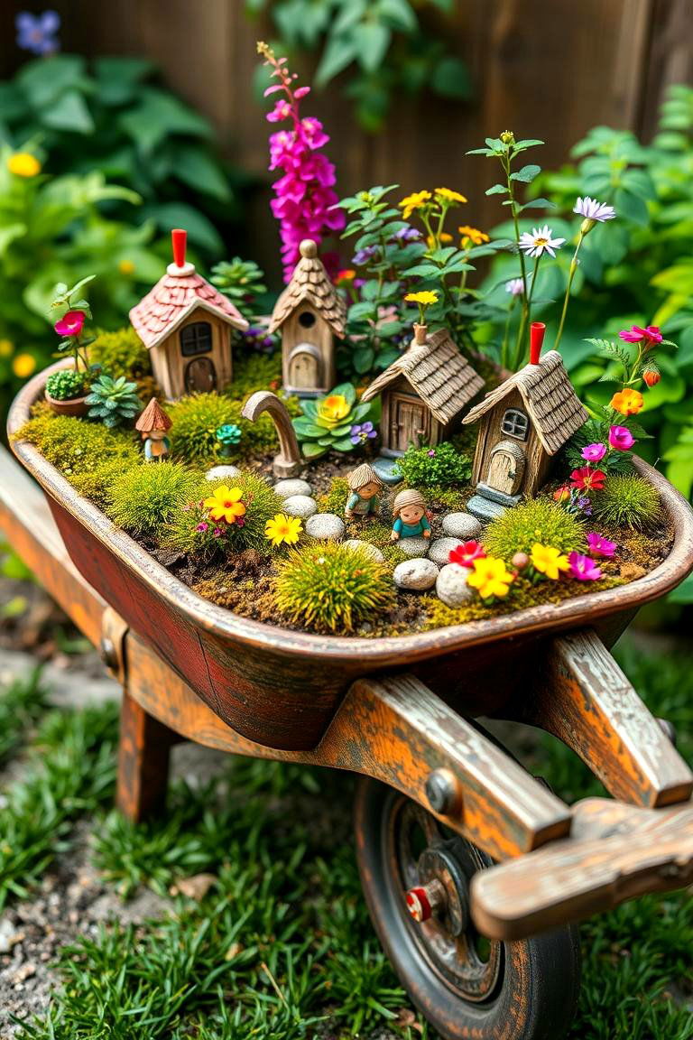 DIY Fairy Garden in a Wheelbarrow - 25 Fairy Garden Container Ideas