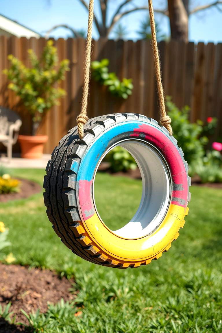 DIY Tire Swing with Paint and Rope - 25 Tire Swing Ideas