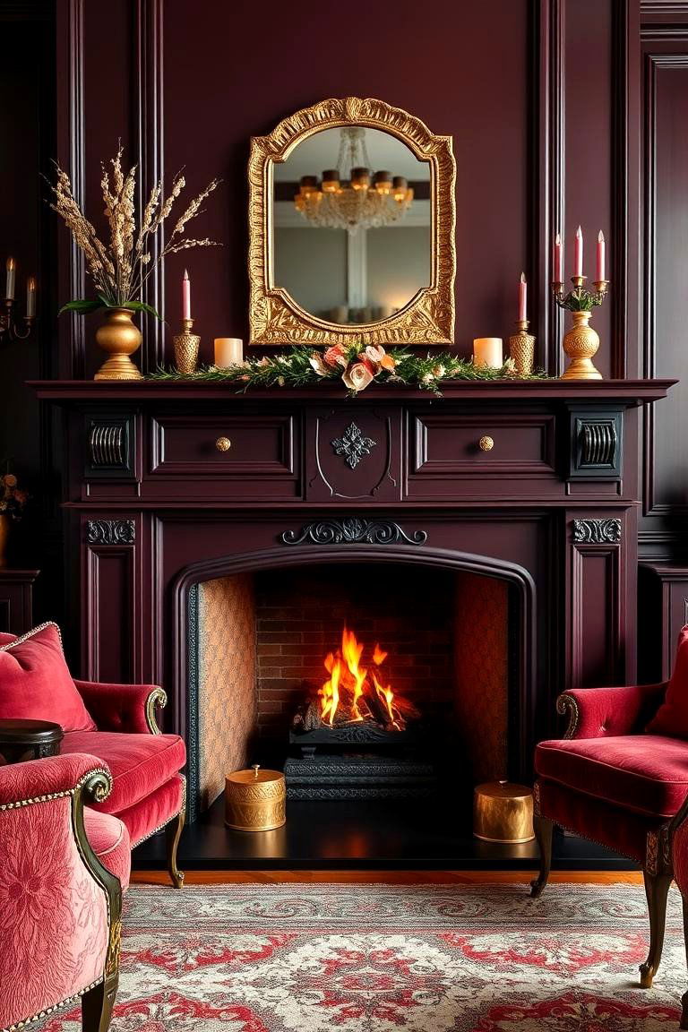Dark Burgundy for a Luxurious Feel - 25 Fireplace Paint Ideas