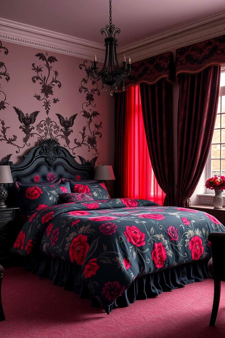 Dark Floral Patterns for a Romantic Vibe - 25 Vampire Bedroom Ideas