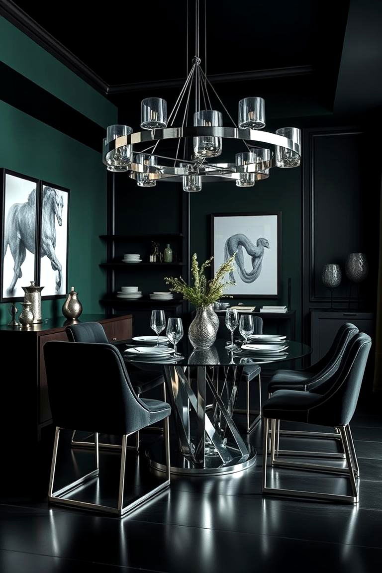 Dark Green and Black for a Modern Contrast - 25 Green Dining Room Ideas