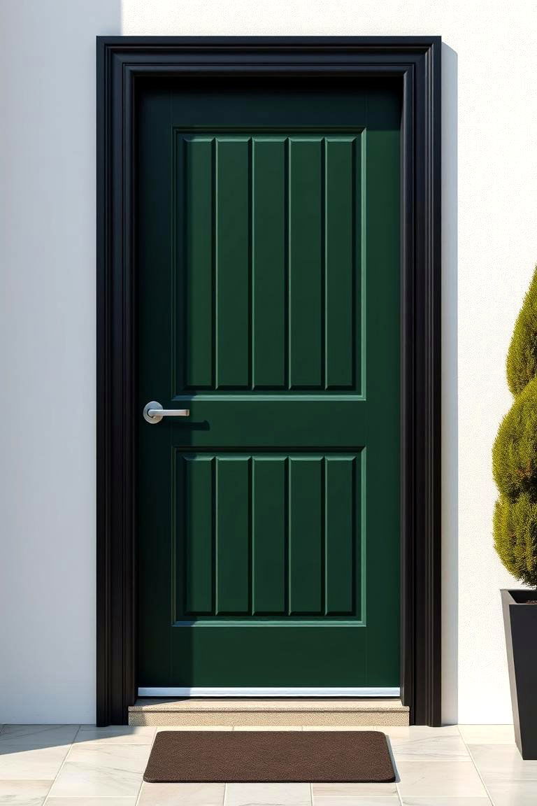 Dark Green with a Black Frame for Modern Contrast - 25 Green Front Door Ideas