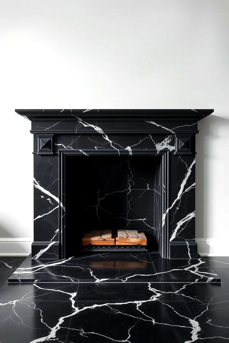Dark Marble Hearth for Contrast and Drama - 25 Fireplace Hearth Ideas