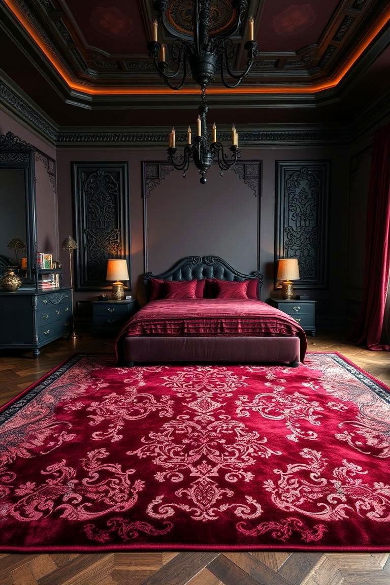 Dark Rich Rugs for Cozy Drama - 25 Vampire Bedroom Ideas