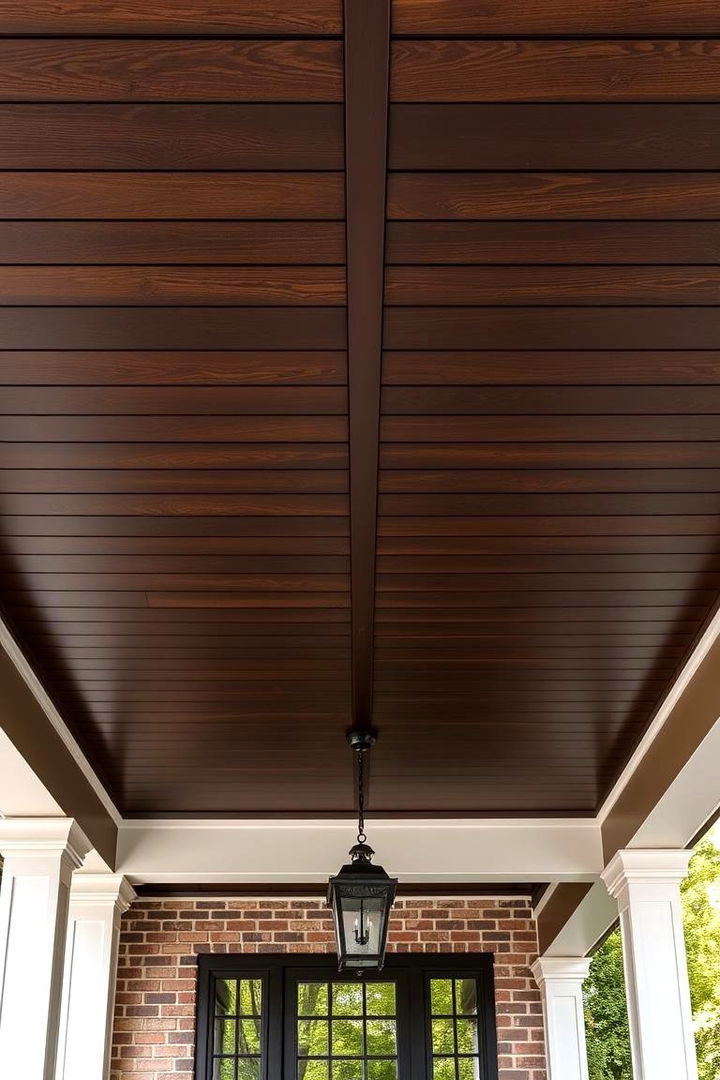 Dark Stained Vinyl for a Sophisticated Look - 25 Vinyl Porch Ceiling Ideas