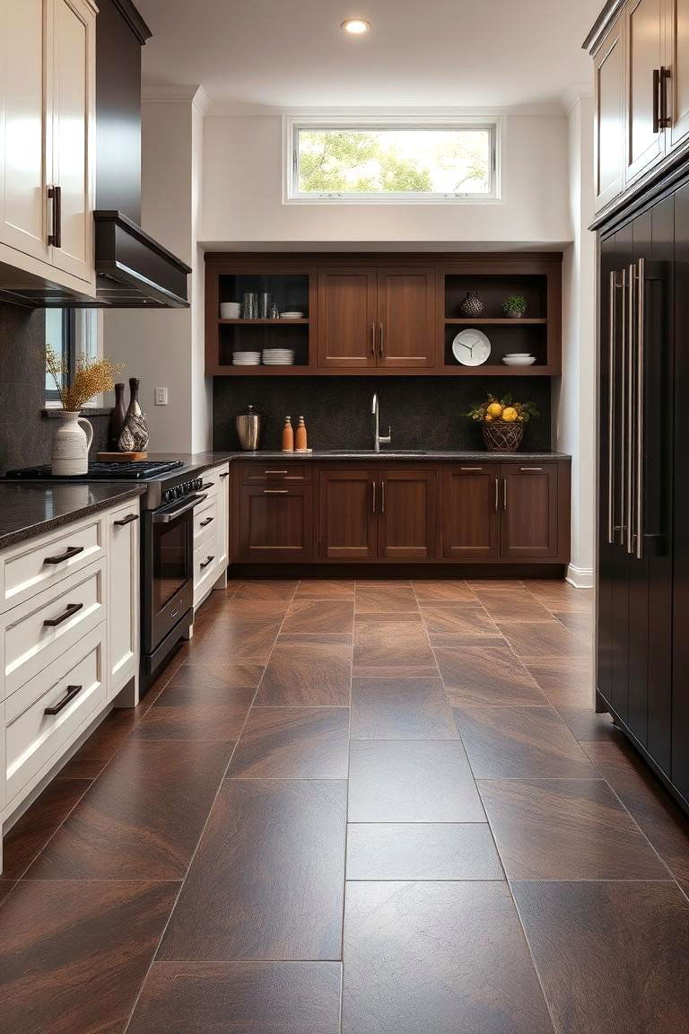 Dark Walnut Travertine for Depth - 25 Travertine Floor Kitchen Ideas