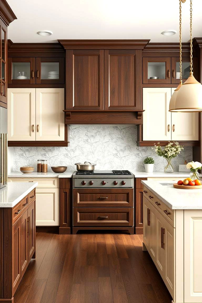 Dark Walnut and Cream - 25 Two Tone Kitchen Cabinet Ideas