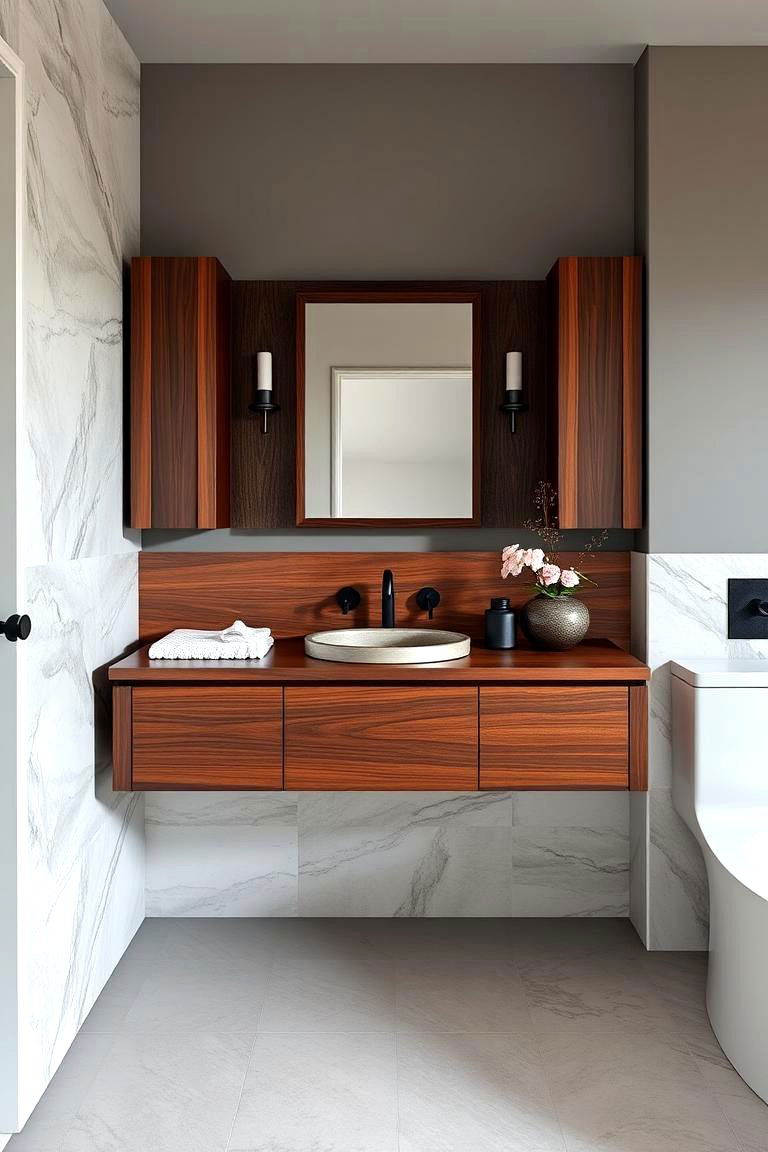 Dark Wood Floating Vanity for a Rich Natural Look - 25 Floating Vanity Bathroom Ideas