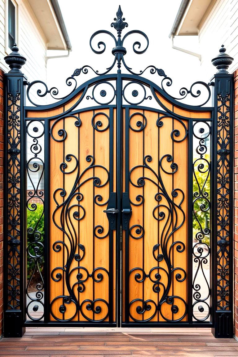 Decorative Gate with Ironwork Accents - 25 Deck Gate Ideas
