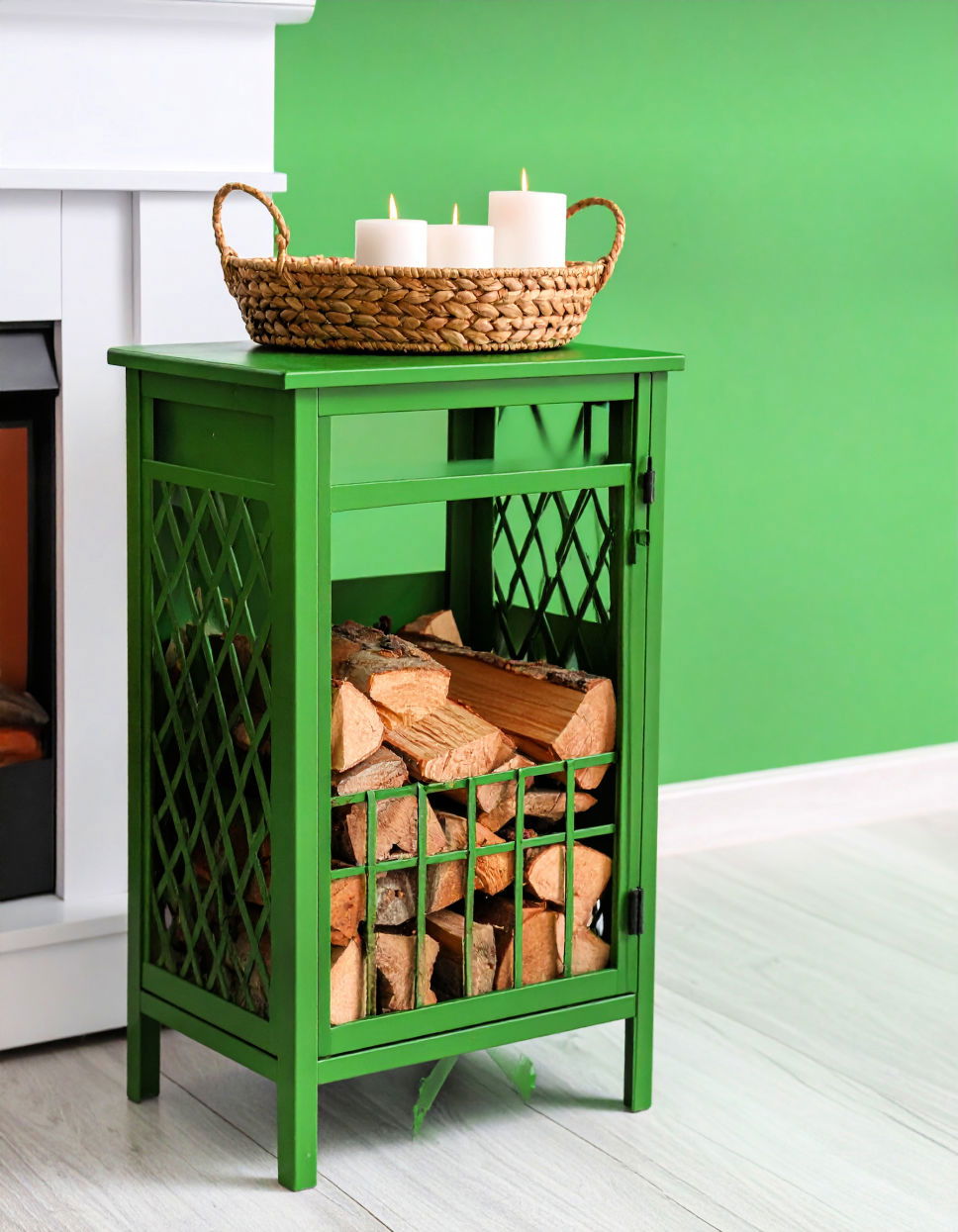 Decorative Green Firewood Holder