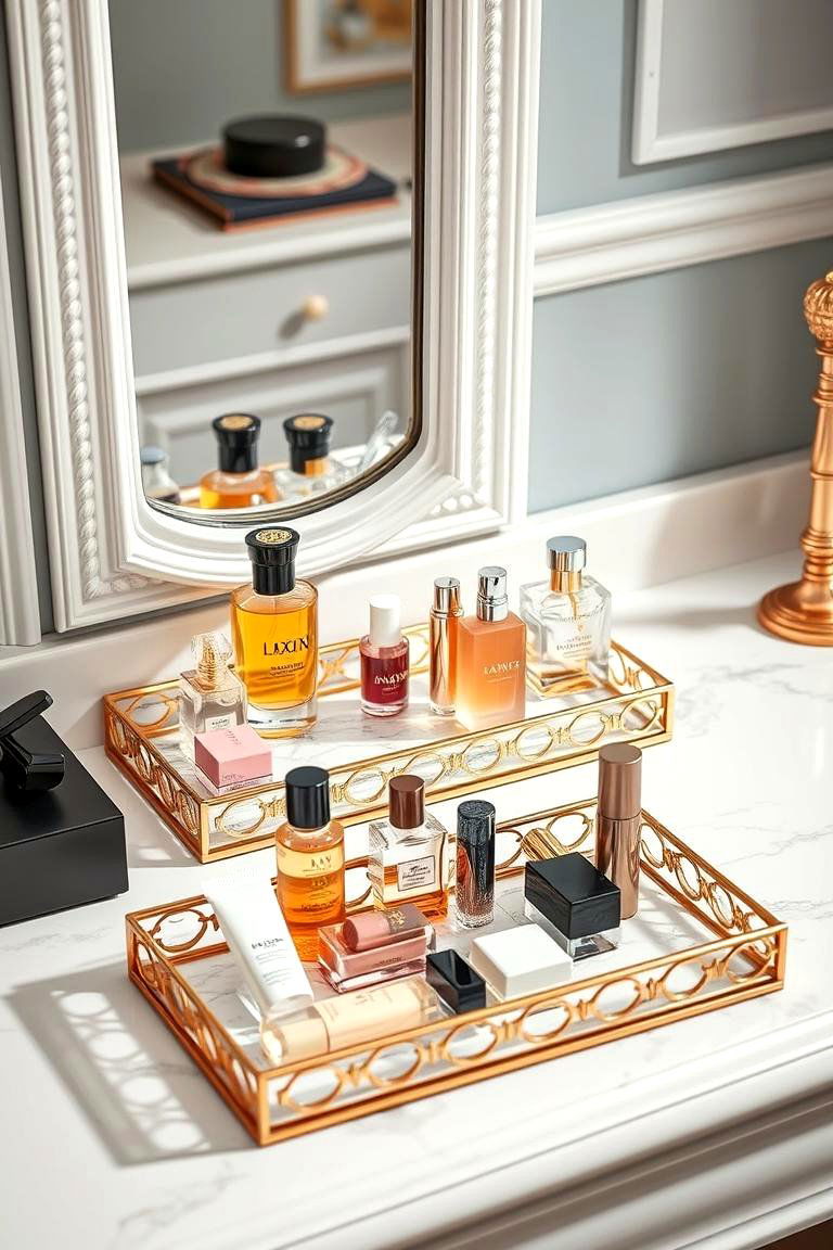 Decorative Trays for Grouping Essentials - 25 Makeup Room Ideas