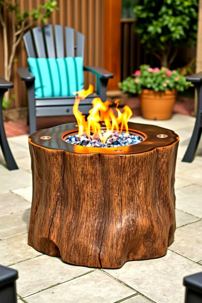 Decorative Tree Stump Fire Pit with Glass - 25 Tree Stump Fire Pit Ideas