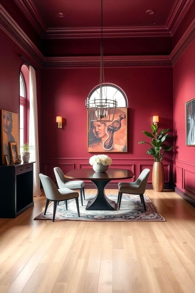 Deep Burgundy Walls with Light Hardwood Floors - 25 Floor and Wall Color Ideas