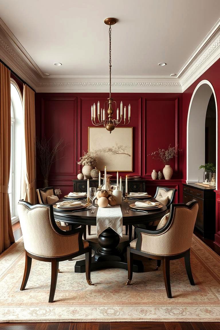 Deep Burgundy and Light Beige for a Rich Cozy Room - 25 Two Tone Wall Paint Ideas