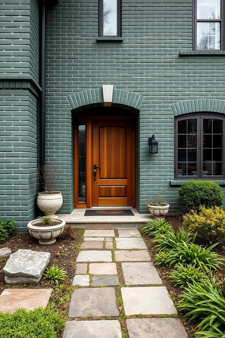 Deep Moss Green with Subtle Copper Highlights - 25 Green Brick Exterior Home Ideas