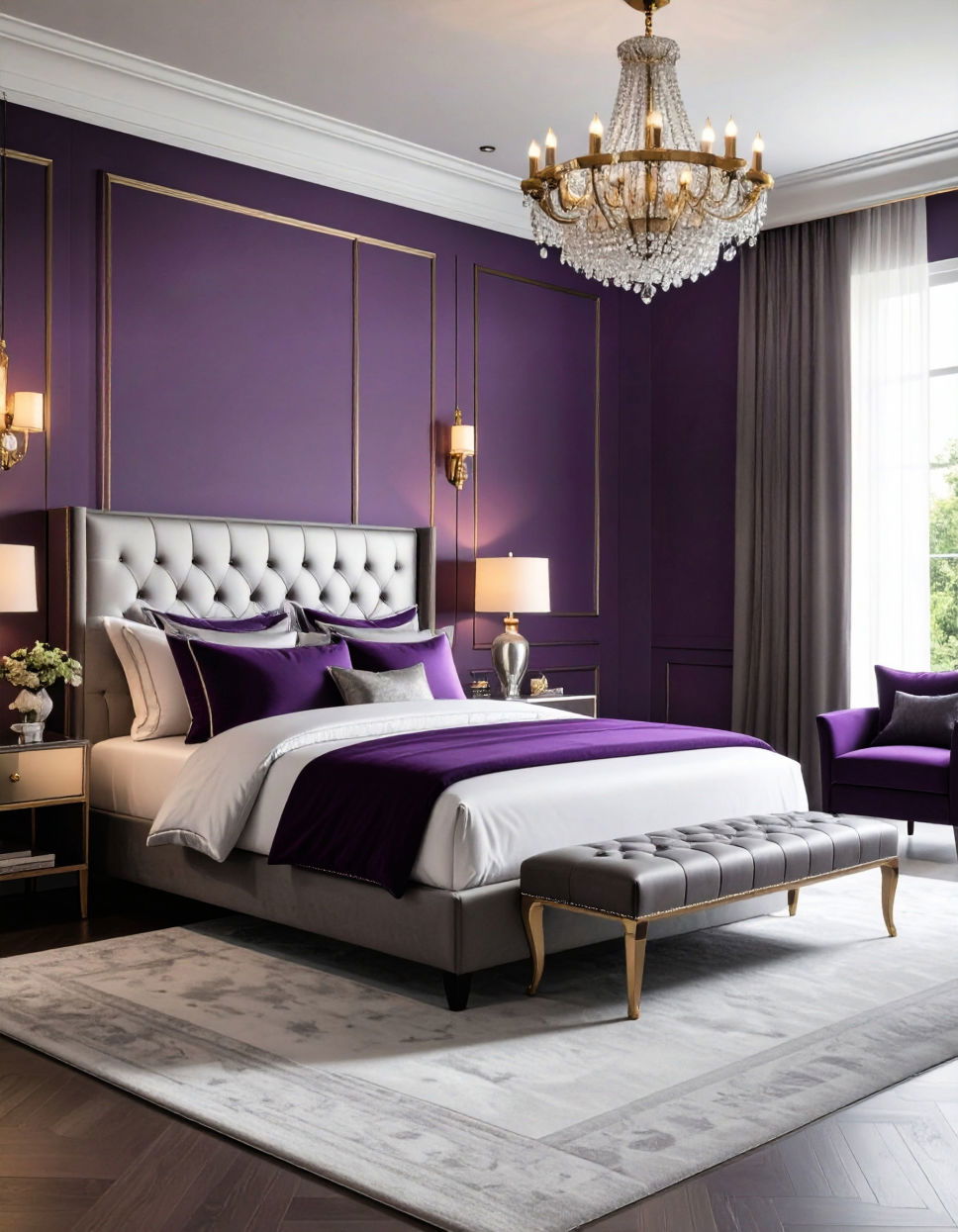 Deep Purple and Silver for a Luxurious Regal Look Two Tone Wall Paint Ideas
