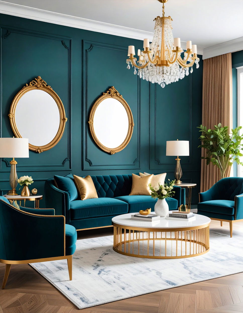 Deep Teal and Gold for Dramatic Flair Two Colour Combination for Living Room