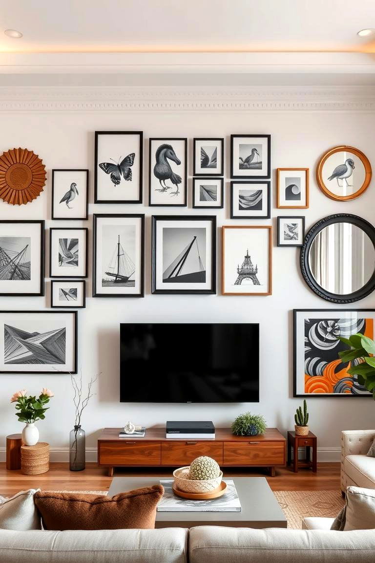 Design a Gallery Wall Around the TV - 25 Media Wall Ideas