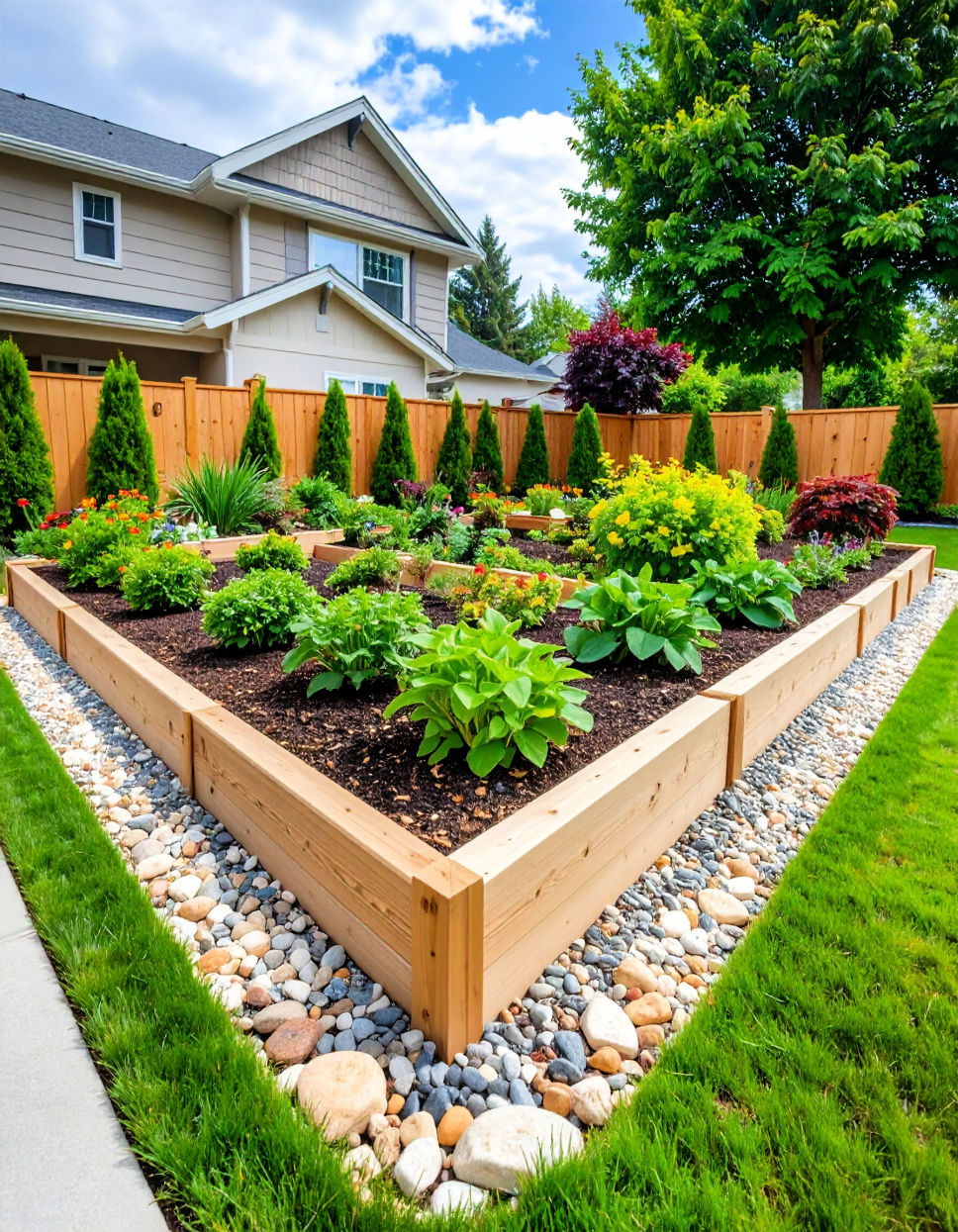 Design a Raised Bed with Mulch and Stones