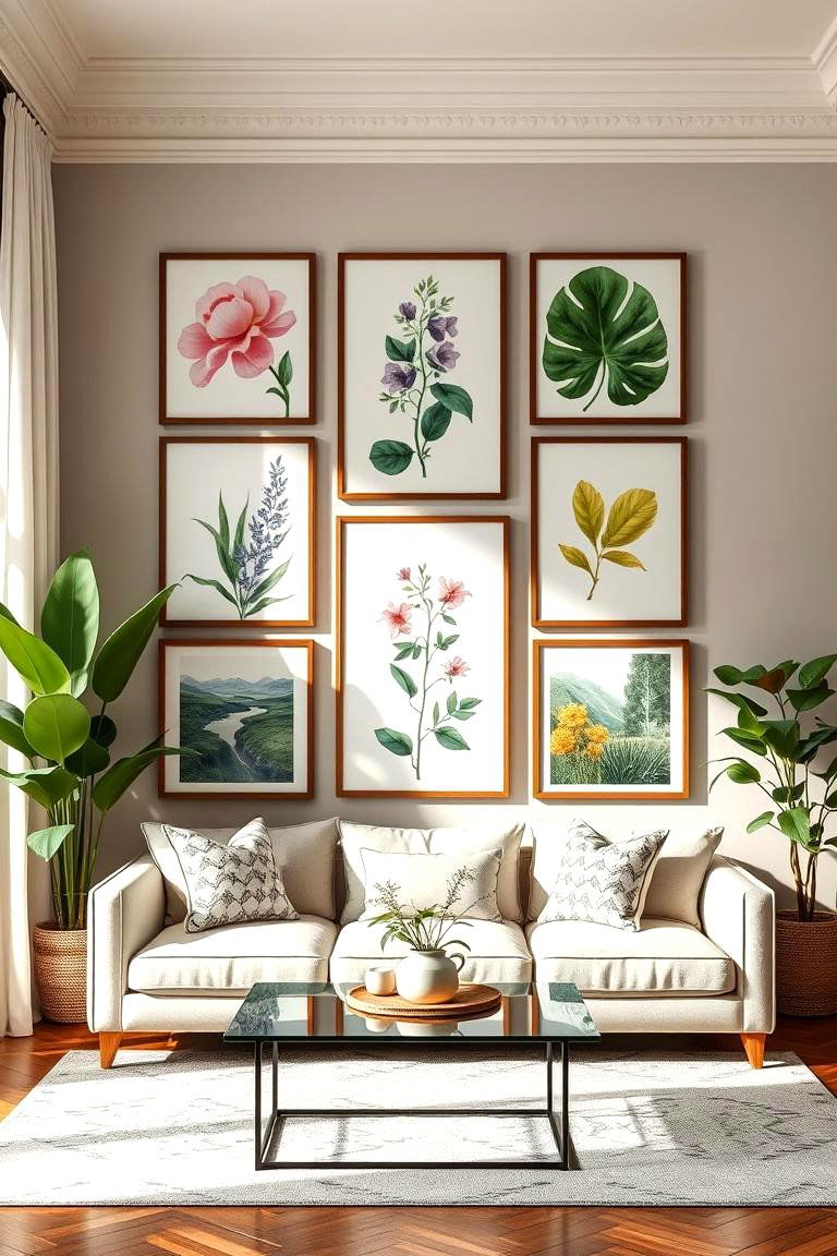 Designing a Gallery Wall with Botanical Prints - 25 Spring Decor Ideas