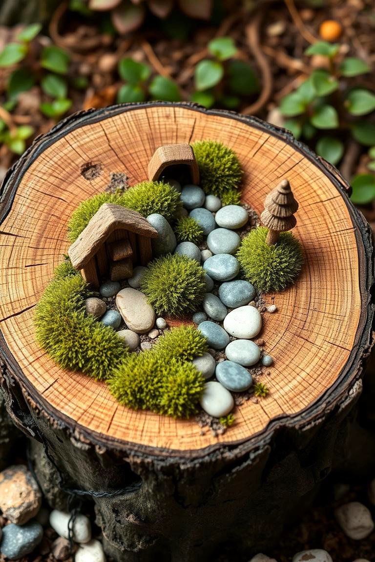 Designing a Whimsical Pathway with Pebbles and Moss - 25 Tree Stump Fairy Garden Ideas