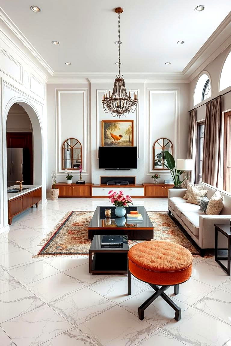 Diamond Pattern for Classic Sophistication - 25 Marble Floor Living Room Ideas