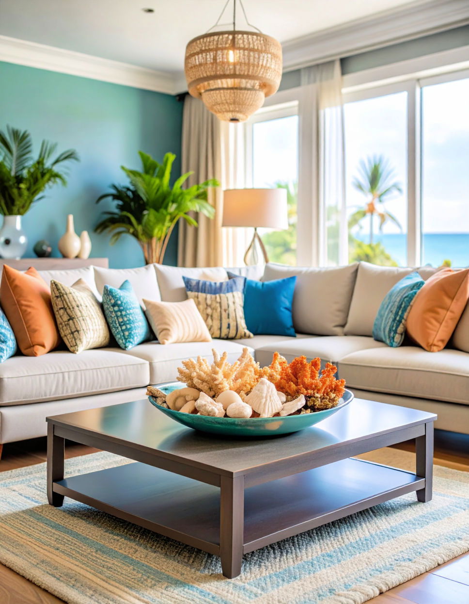 Display Seashells and Coral Tropical Living Room Ideas