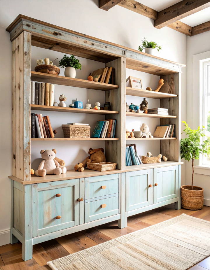 Distressed Wooden Shelves for Vintage Storage Vintage Nursery Ideas