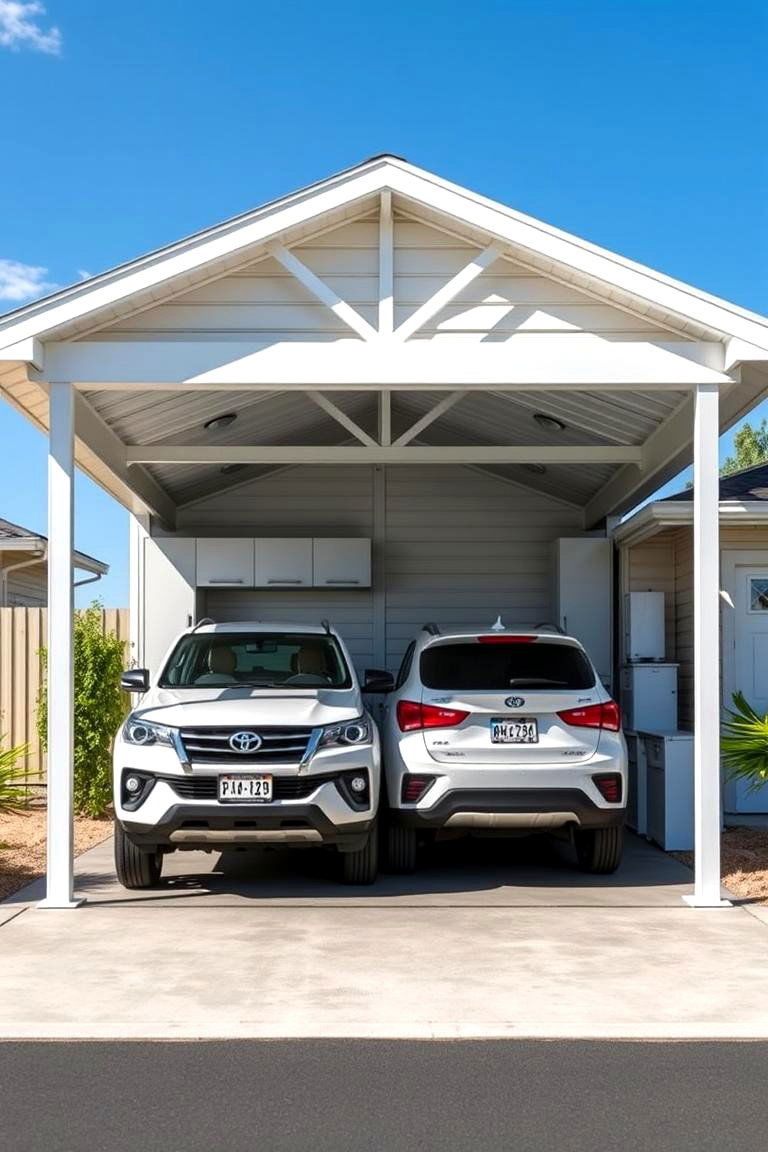 Double Carport with Integrated Storage - 25 Car Porch Design Ideas