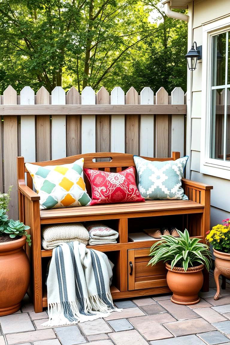 Double Duty Outdoor Bench - 25 Farmhouse Patio Ideas