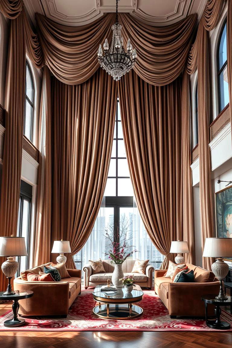 Double Height Drapery for Elegance - 25 Mansion Living Room Ideas