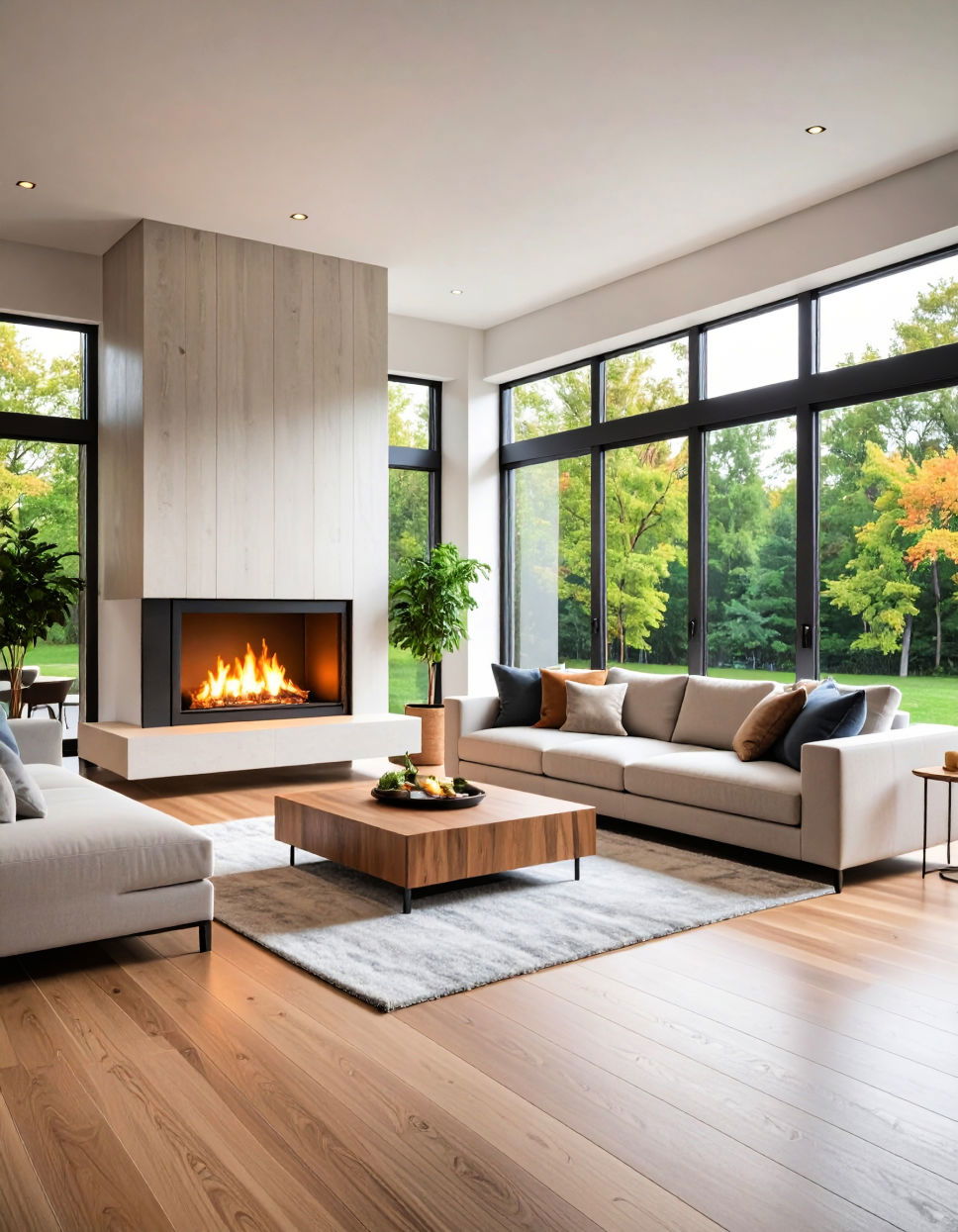 Double Sided Corner Fireplace for Seamless Flow