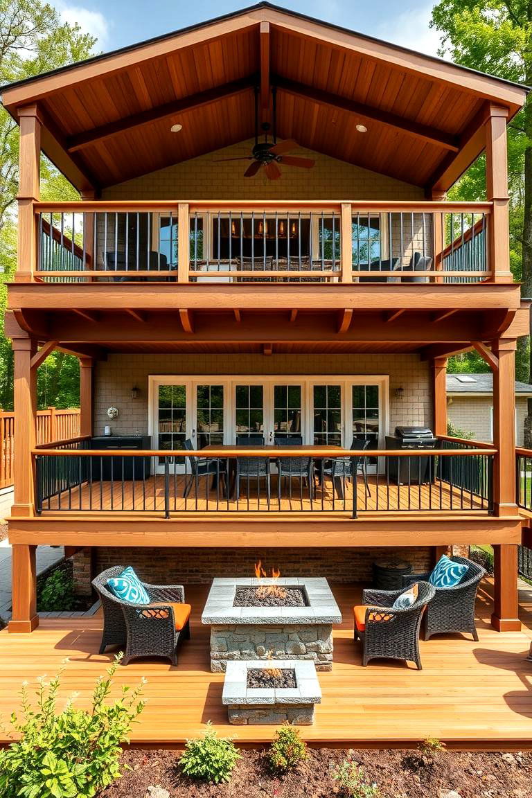 Dual Level Deck for a Spacious Layout - 25 Covered Deck Ideas