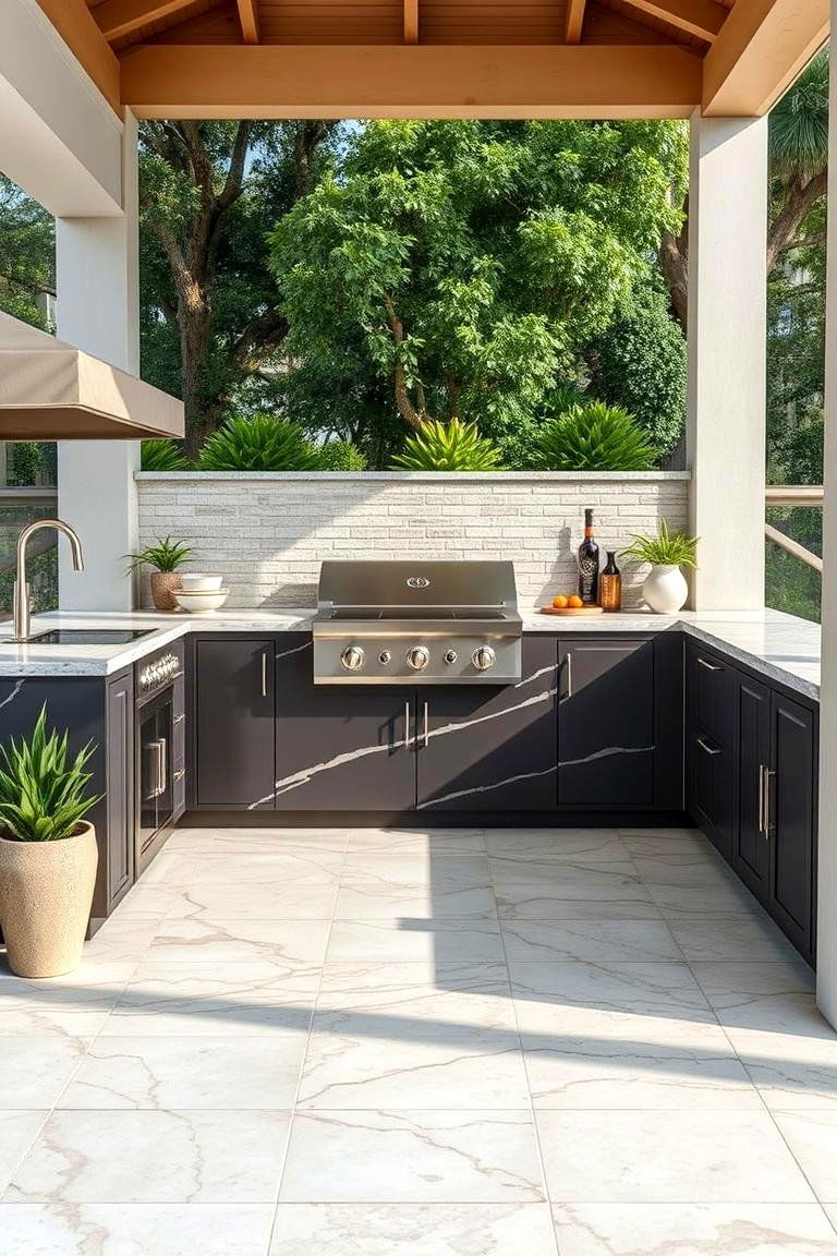 Durable Porcelain Slab Countertops - 25 Types of Outdoor Kitchen Countertops