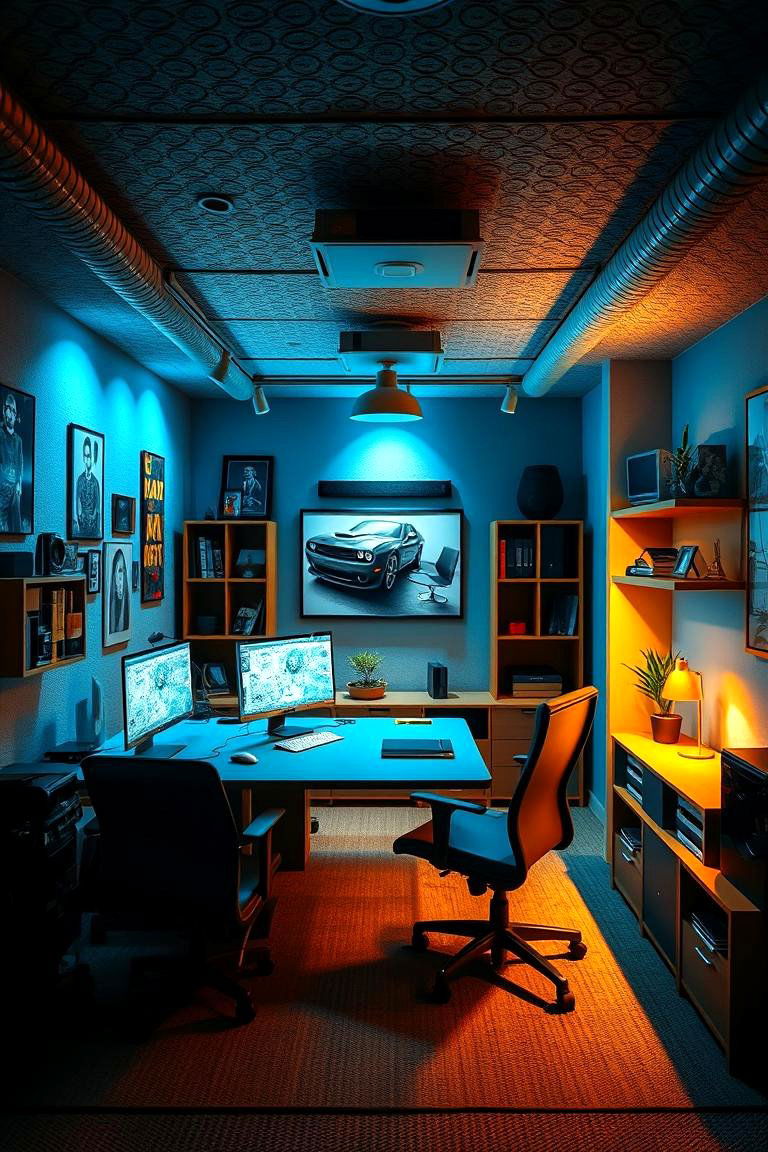 Dynamic Lighting for Focus and Mood - 25 Man Cave Office Ideas
