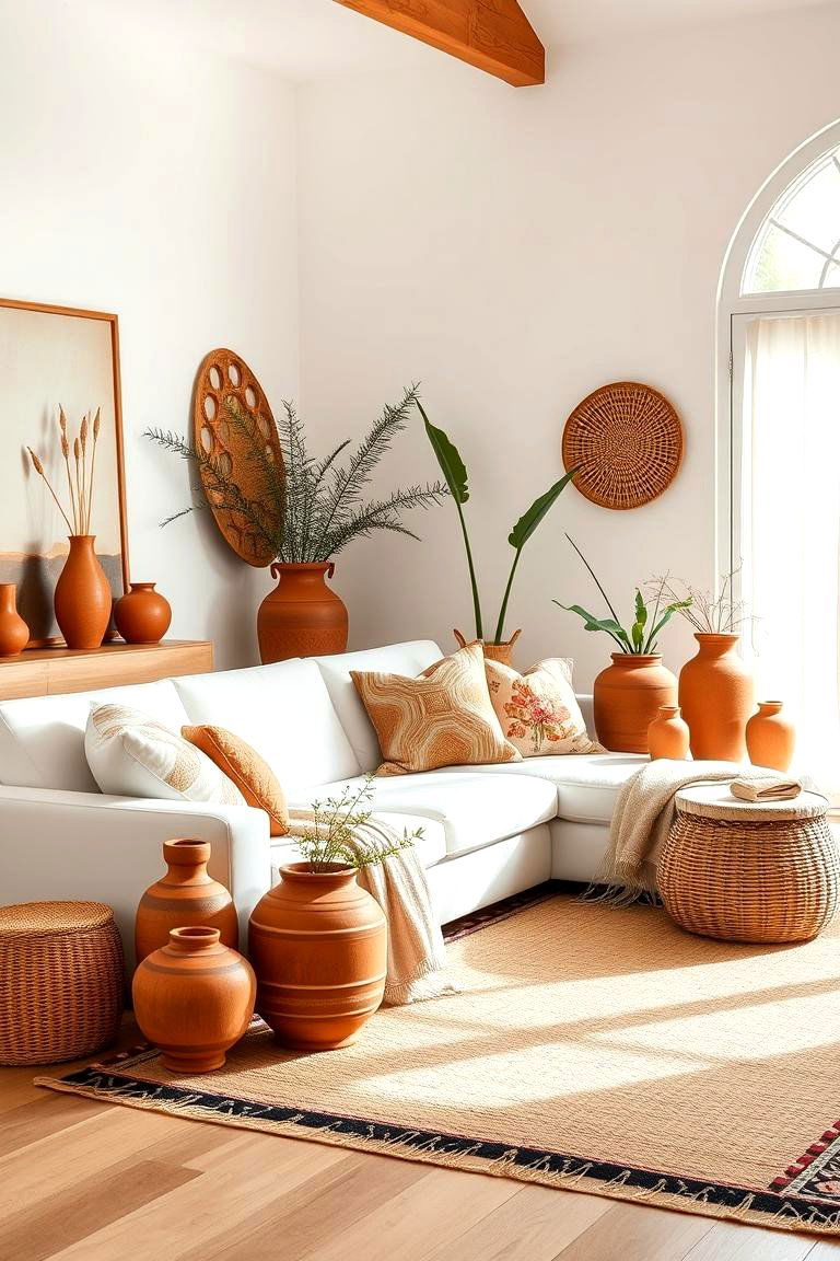 Earthy Bohemian with Clay and Terracotta - 25 White Couch Living Room Ideas