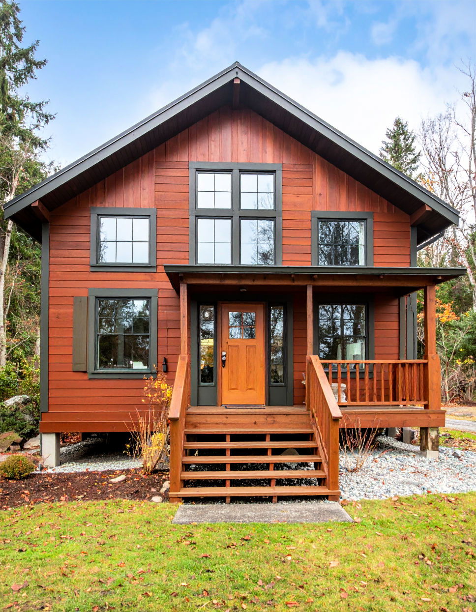 Earthy Brown Lake House Exterior Colors