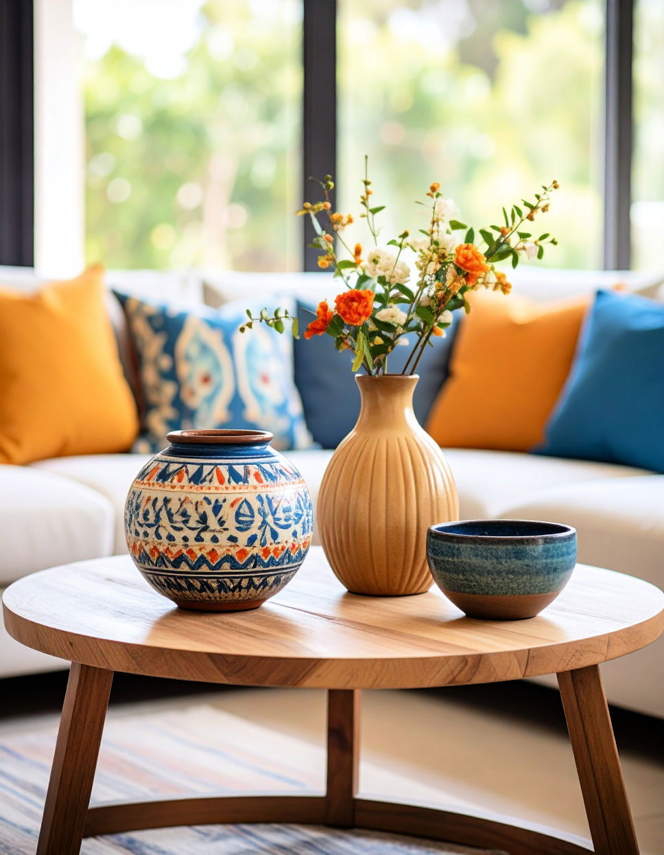 Earthy Hand Painted Ceramics Tuscan Living Room Ideas