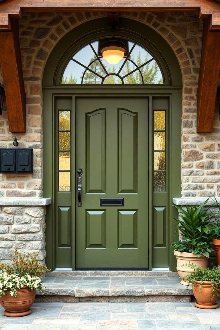 Earthy Olive Green for a Natural Feel - 25 Front Door Color Ideas