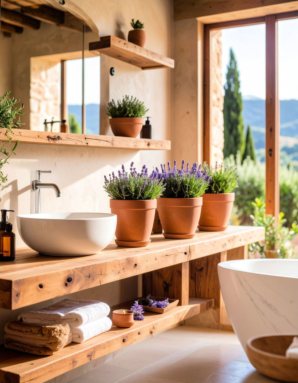Earthy Textures with Terracotta Pots Tuscan Bathroom Ideas
