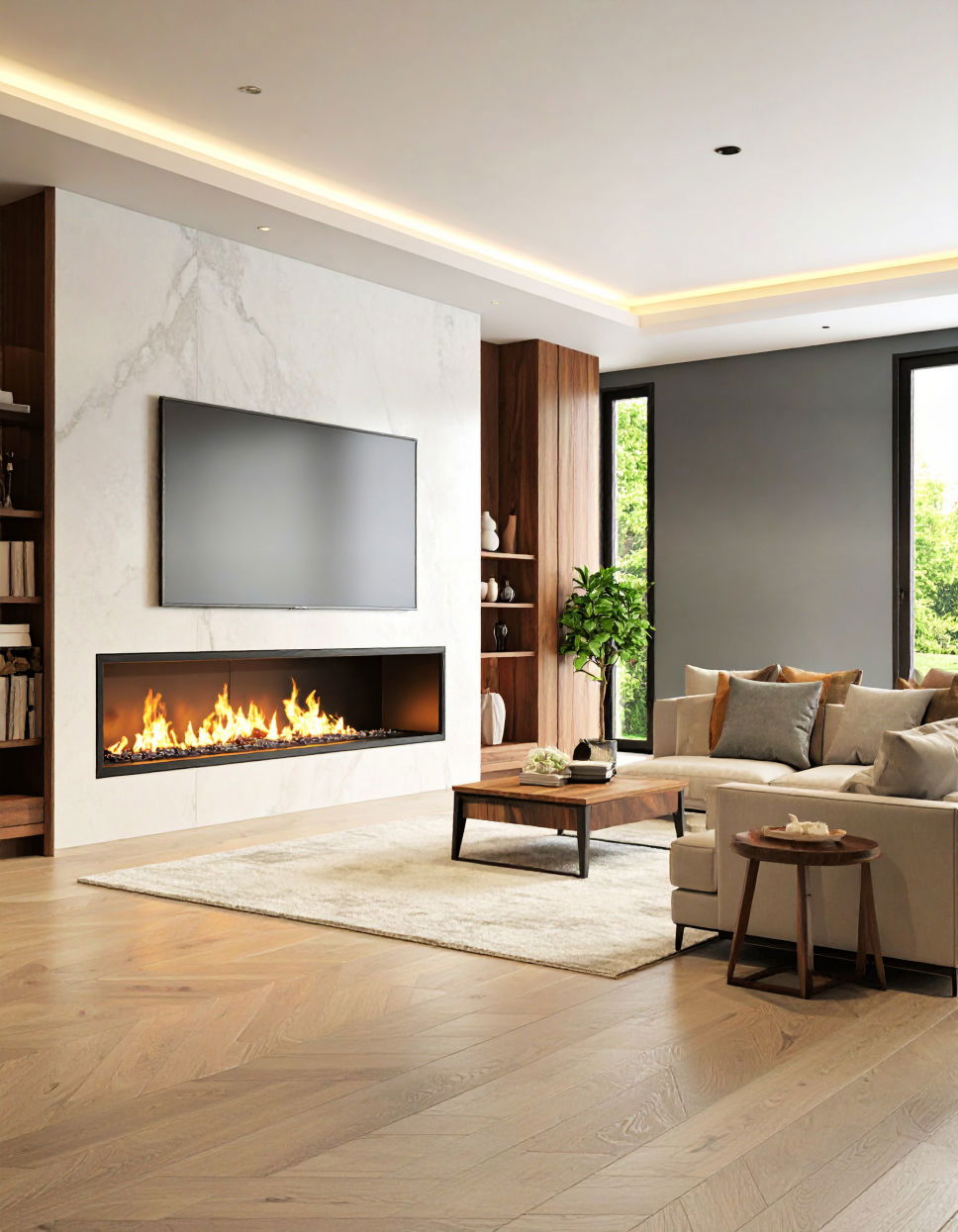 Easy Recessed Fireplace With Tv Mount