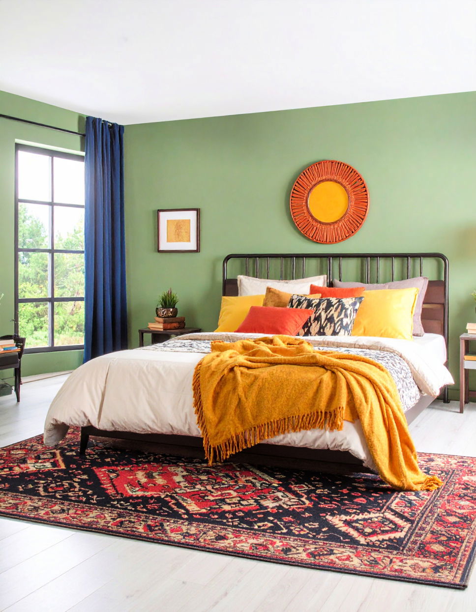 Eclectic Forest Green Bedroom
