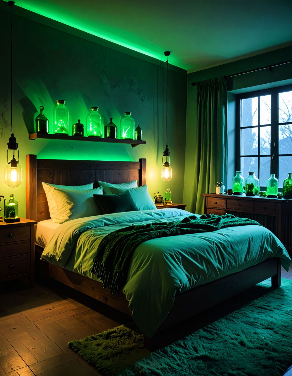 Eerie Green Lighting for a Haunted Glow Vampire Bedroom Ideas
